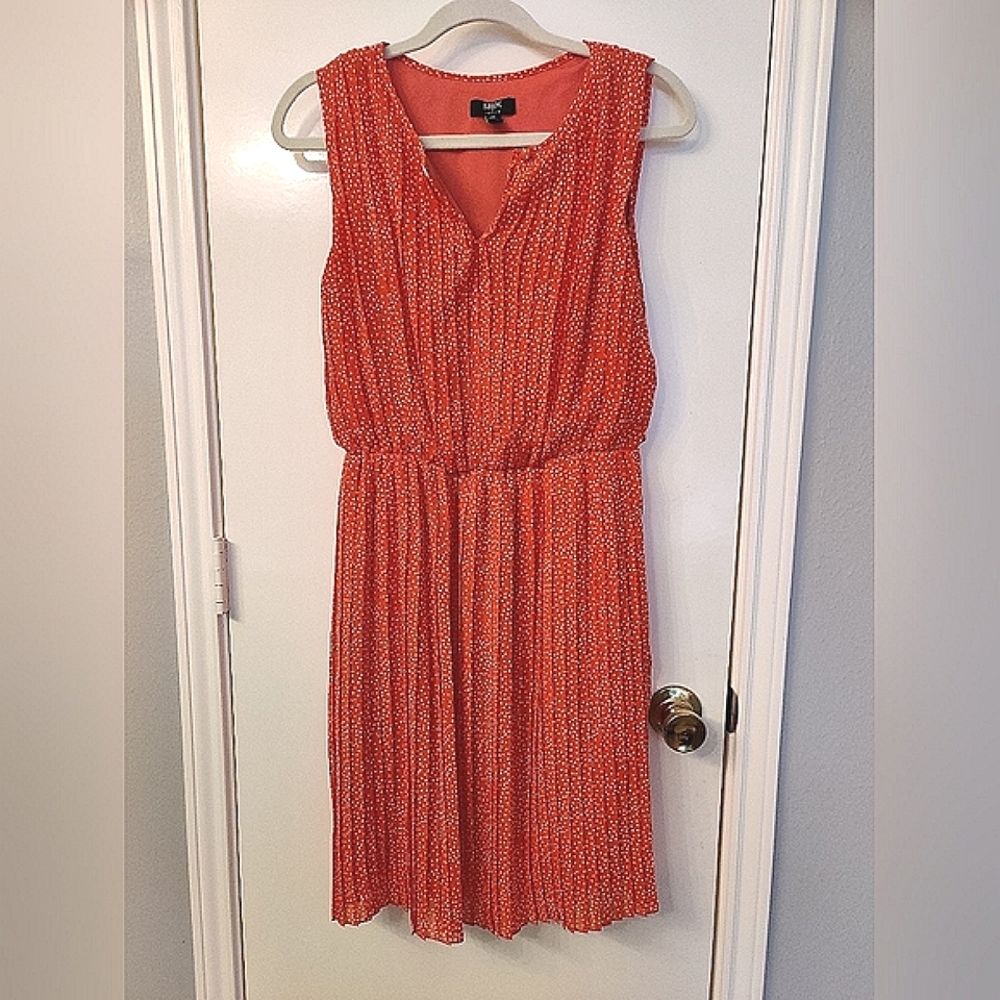Orange Lined Pleated Dress